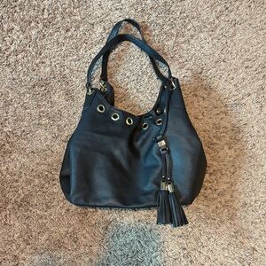 Charming Charlie Black Hobo Bag with Tassels
